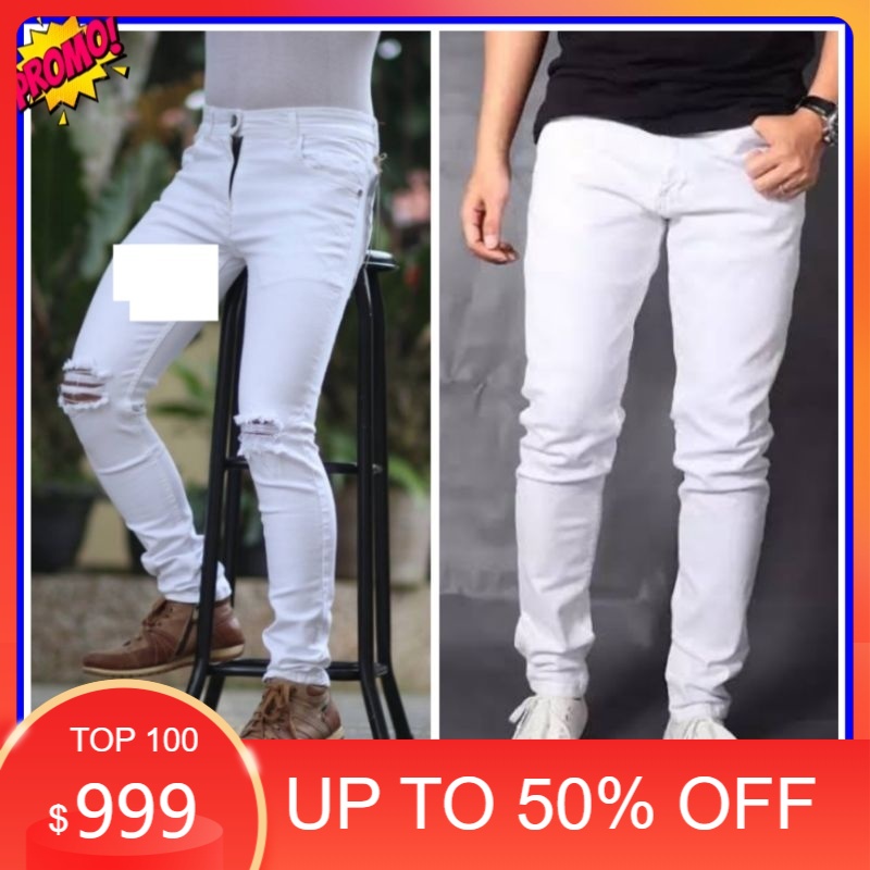 Celana jeans putih pria jumbo simple slimfit jeans premium original big size S-5XL 27-42 celana jean