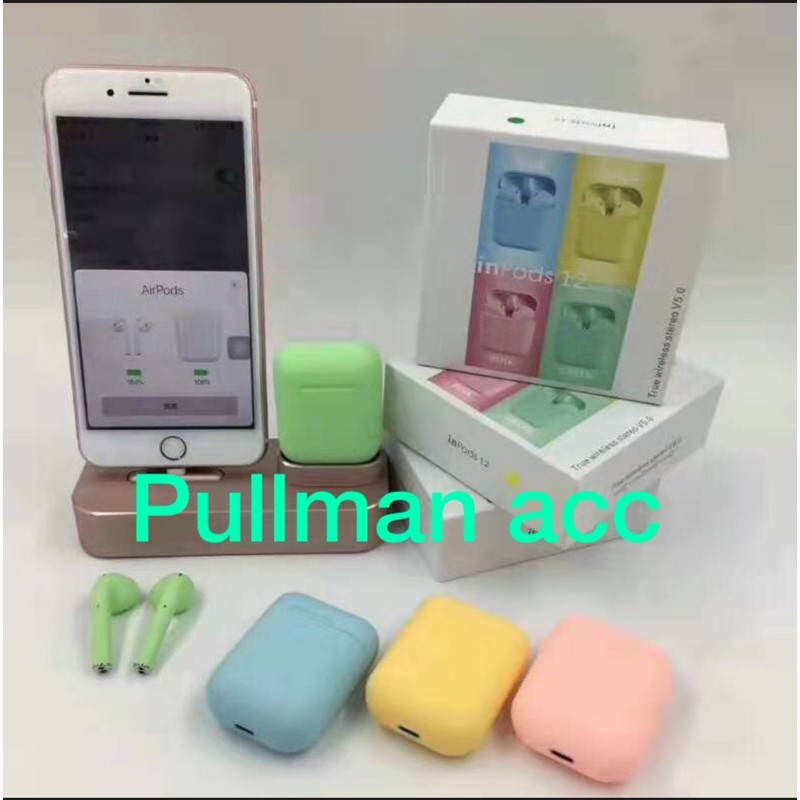 earphone bluetooth i12 twins macaron