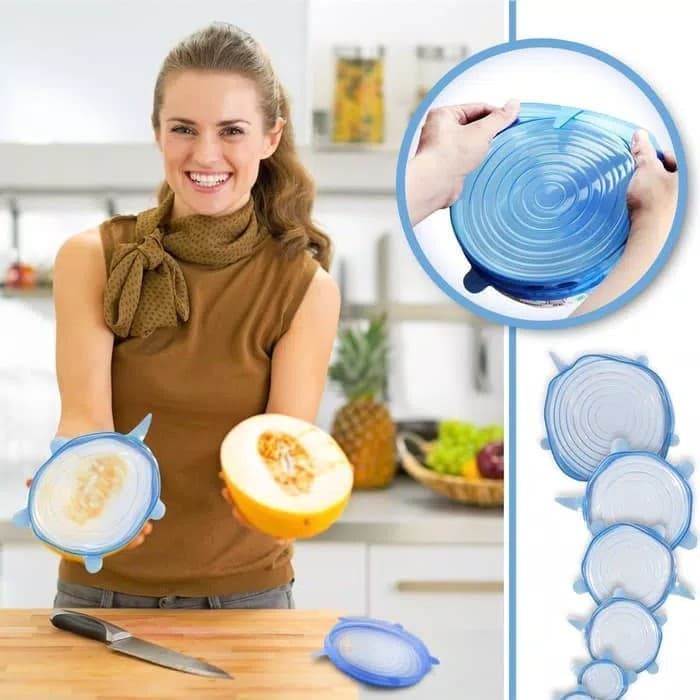 Bahan Tebal !! Silicone Food Cover 6 in 1 / Silikon Penutup Makanan 1set isi 6pcs