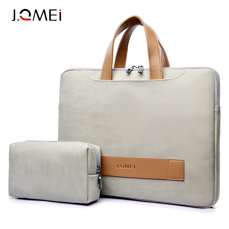 Tas Jinjing Laptop JQMEI PU Leather Executive Hand strap 13 14 15 15.6 inch with Free Pouch - Grey