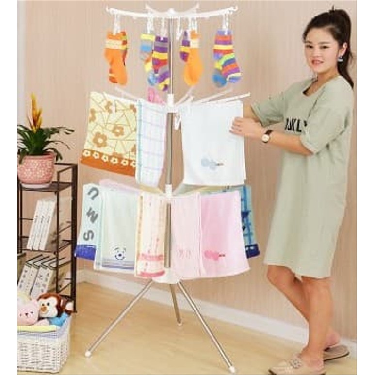 Rak Jemuran Bayi  JEMURAN PAKAIAN 3 SUSUN Rak Jemuran Pakaian Putar Standing Jemuran Baju