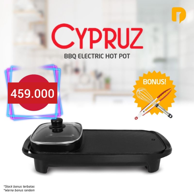 Alat Panggang Barbeque & Shabu-Shabu - Cypruz BBQ Electric Hot Pot Black