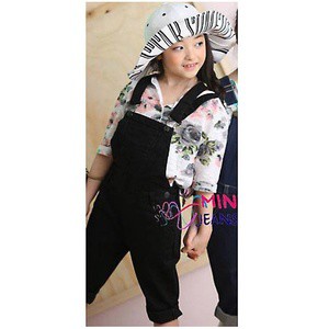 Setelan Overall Anak Cewek Twinney Flower Black Set 2in1