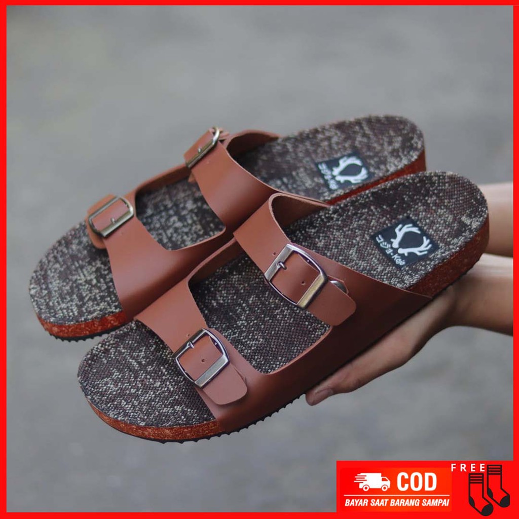 MOLK|Sandal Pria Casual Santai Kulit Syintetis Original Distro MoDEL Ban2 Terbaru Bahan Kanvas