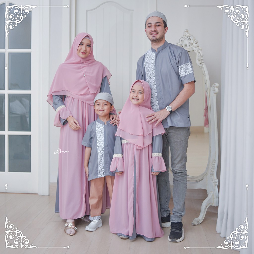 Sarimbit Keluarga Gamis & Koko warna Grey (Hanan & Haneen Family Set by Aahva)
