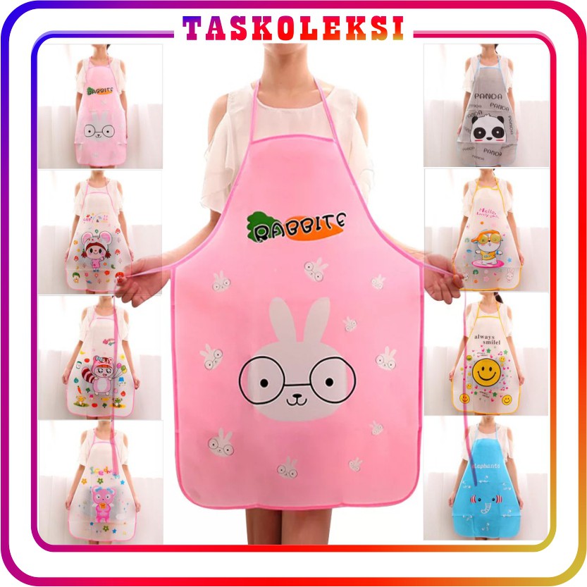 ☛TK☚ R003 Celemek Masak Karakter Waterproof Apron Plastik Motif Anti Tahan Air Dapur Baju Transparan