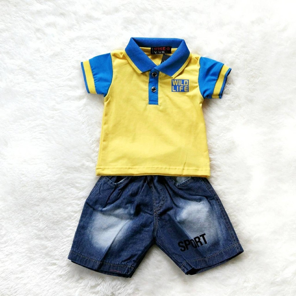 Setelan Baju Kaos Berkerah dan Celana Jeans Anak Bayi 0-1.5 tahun WILD LIFE