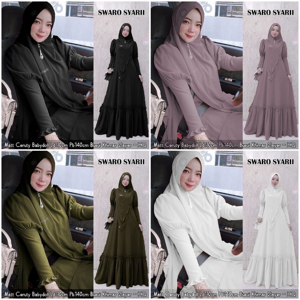 SWARO SYARI - gamis ceruty / syari wanita / syari lebaran 2022  / dress wanita / syari murah / gamis wanita