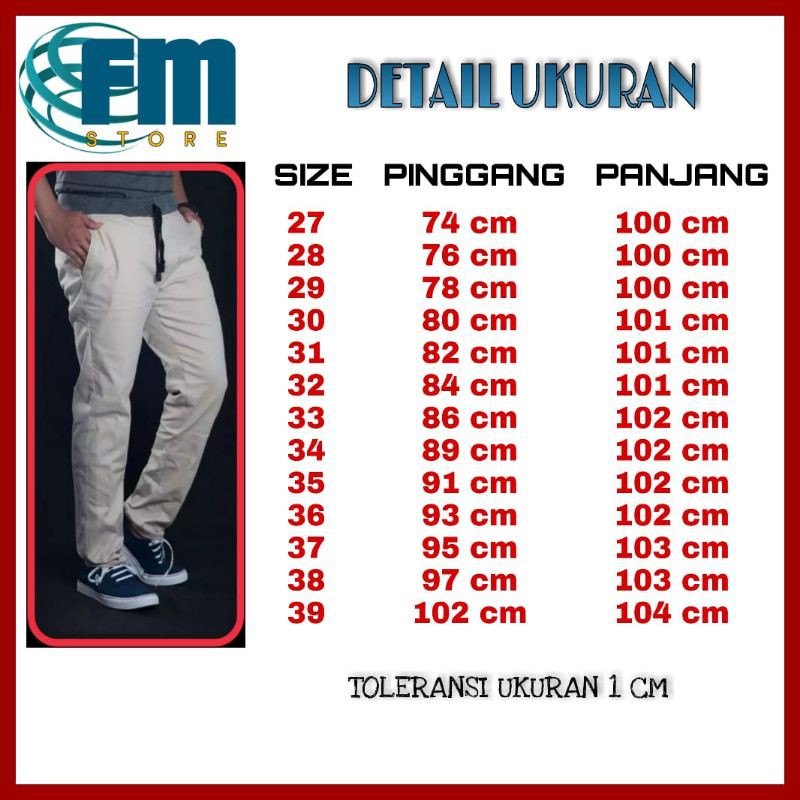 Celana Panjang Pria Chinos Pinggang Karet Bahan Tebal Katun Mellar Slimfit Premium Qwality