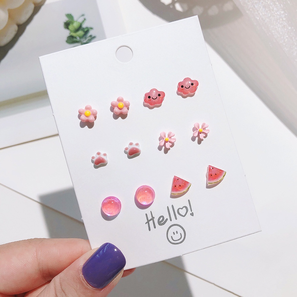 Set Anting Stud Desain Butterfly Heart Bow Flower Bahan Keramik Resin 17km Untuk Wanita-1