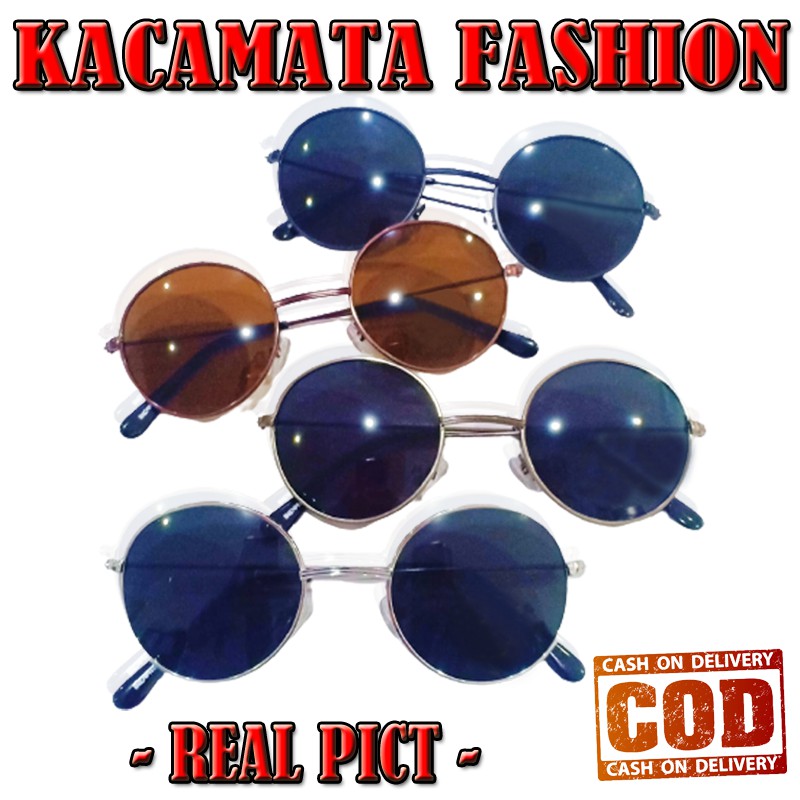 Kacamata Bulat Boboho Sunglasses Unisex Kacamata Murah Model Vintage Black Kaca mata bulat Hitam