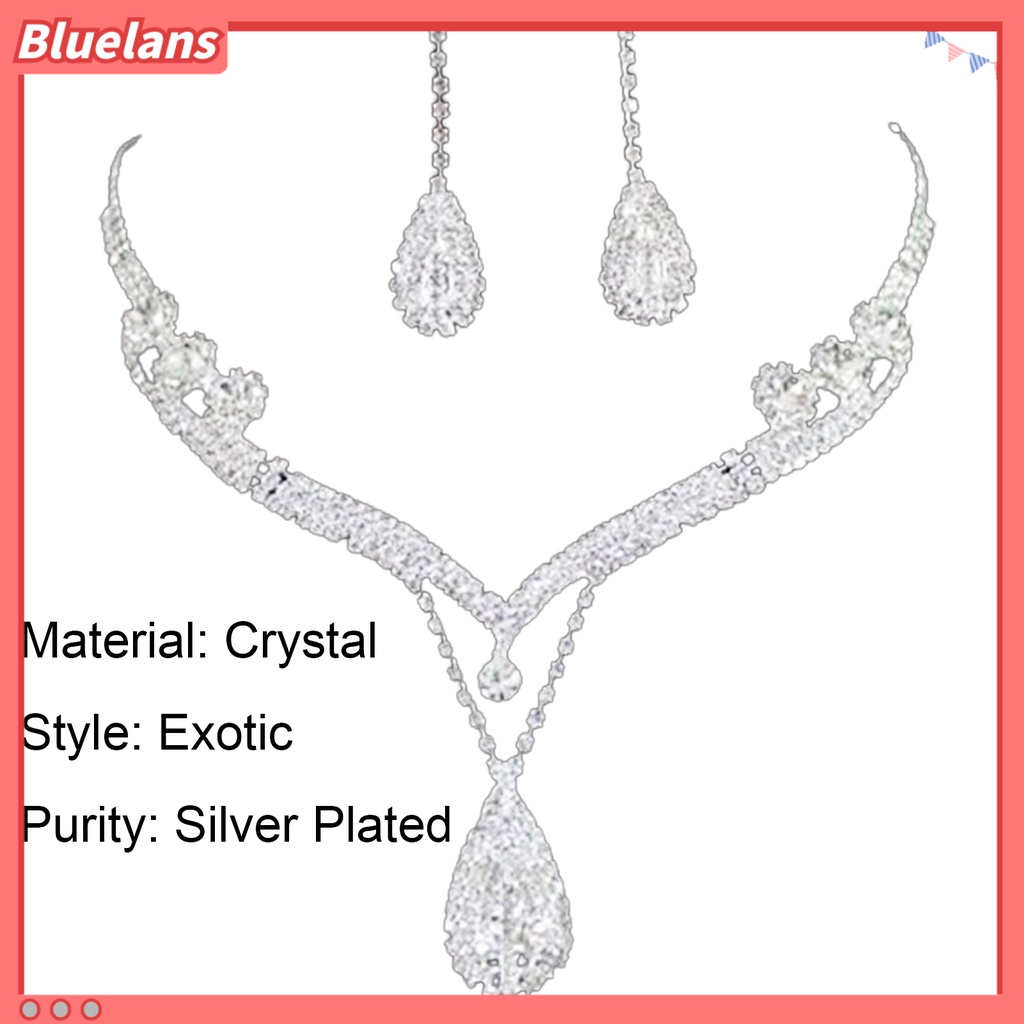 Bluelans Water Drop Pendant Charming Exquisite Rhinestone Rhinestone Waterdrop Necklace Earring Set Prom Party