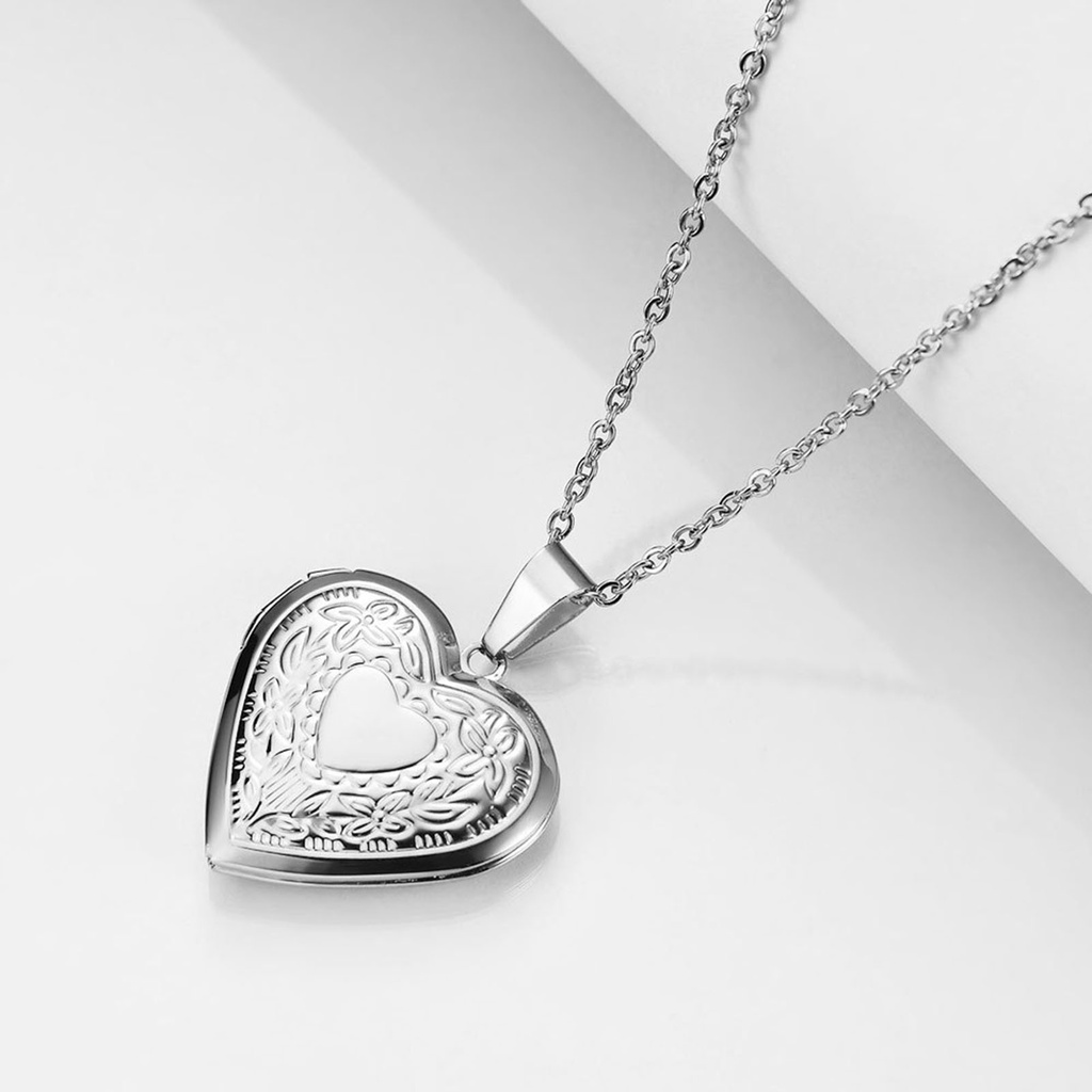 Hu Hu Hu Hu Hu Alat Bantu Pasang Kacamata♡ Kalung Rantai Dengan Liontin Locket Hati Motif Bunga Untuk Hadiah Valentine