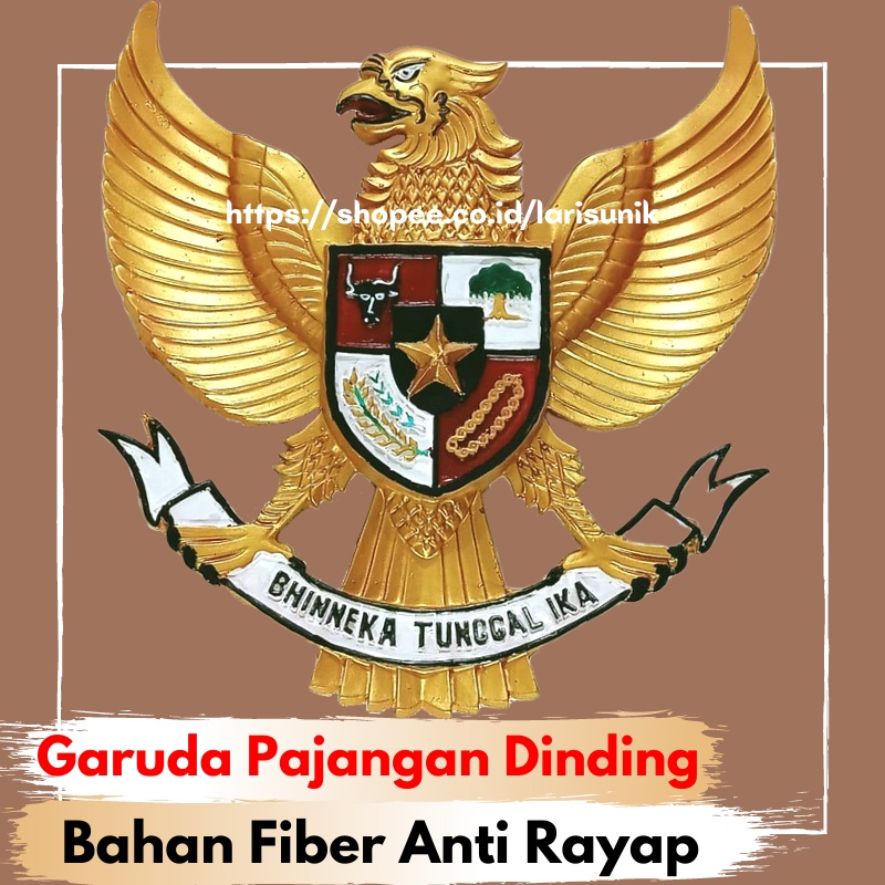 Hiasan Dinding Patung Garuda Pancasila Lambang Negara 3 Dimensi Fiber Logo Burung Garuda Gold 45X45 CM (DATAR)