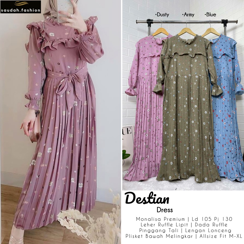 DESTIAN GAMIS PLISKET PREMIUM / DRESS MONALISA / DRESS PLISKET TERBARU / GAMIS PLISKET / BAJU MUSLIM