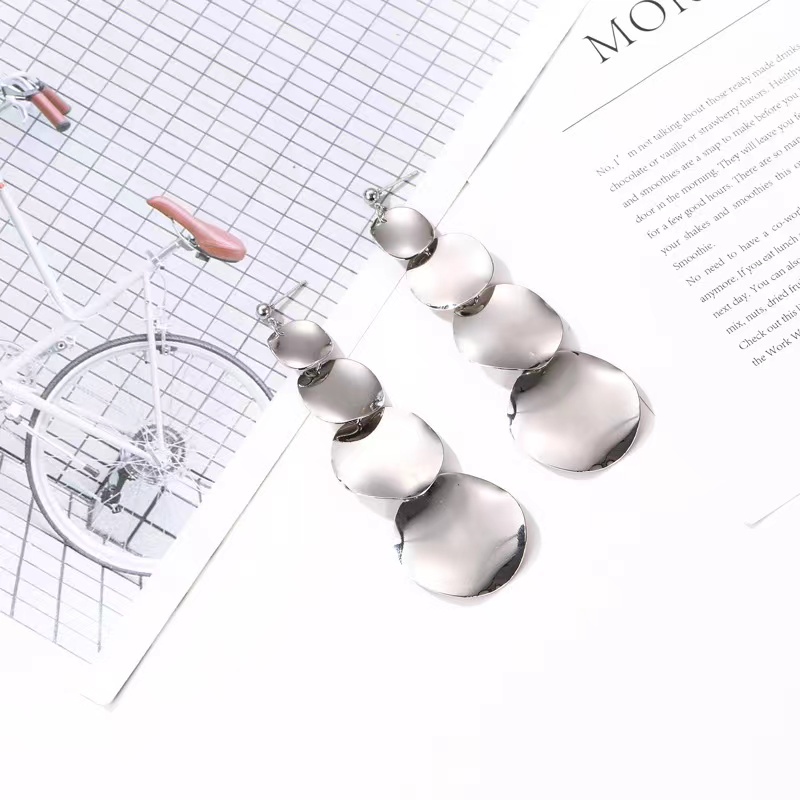 Anting Hook Wanita Geometri Tempereman Desain Mewah - Coin Drop Earrings Korean