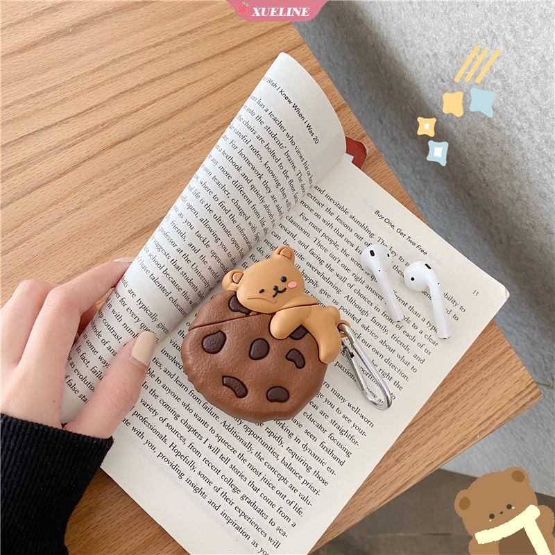 Casing soft case Silikon Motif Kartun cookie bear Untuk AirPods 1 / 2 pro