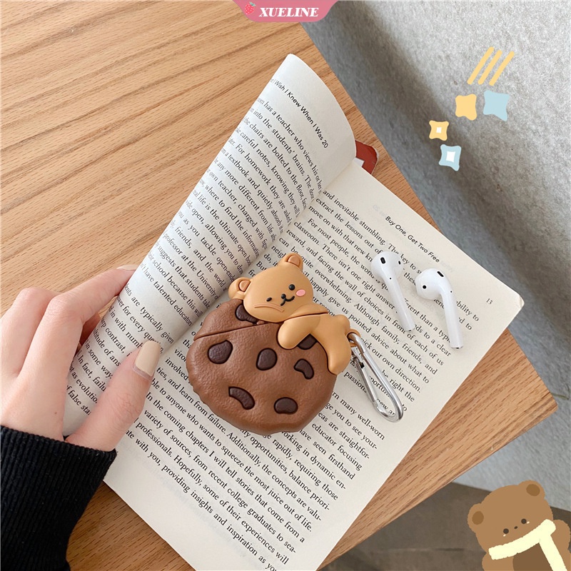 Casing soft case Silikon Motif Kartun cookie bear Untuk AirPods 1 / 2 pro