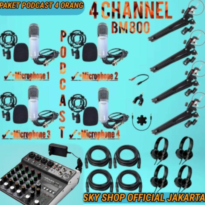 PAKET PODCAST 4 ORANG MIC BM 800 AUDIO MIXER VOICE RECORDING