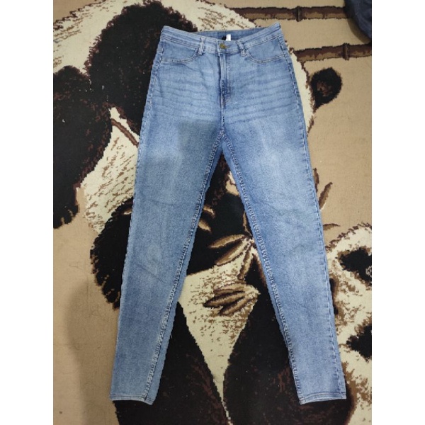 Preloved Celana Jeans H&M Original Medium Blue Highwaist Panjang  Size 38 Biru Second Long Pants HnM