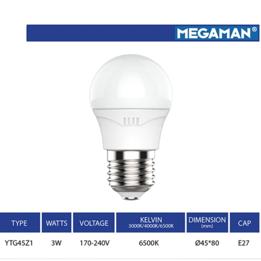 Megaman YTG45Z1 Lampu A-Bulb 3W Megamen LED Bulb Sirim 3W Megaman - 3000k