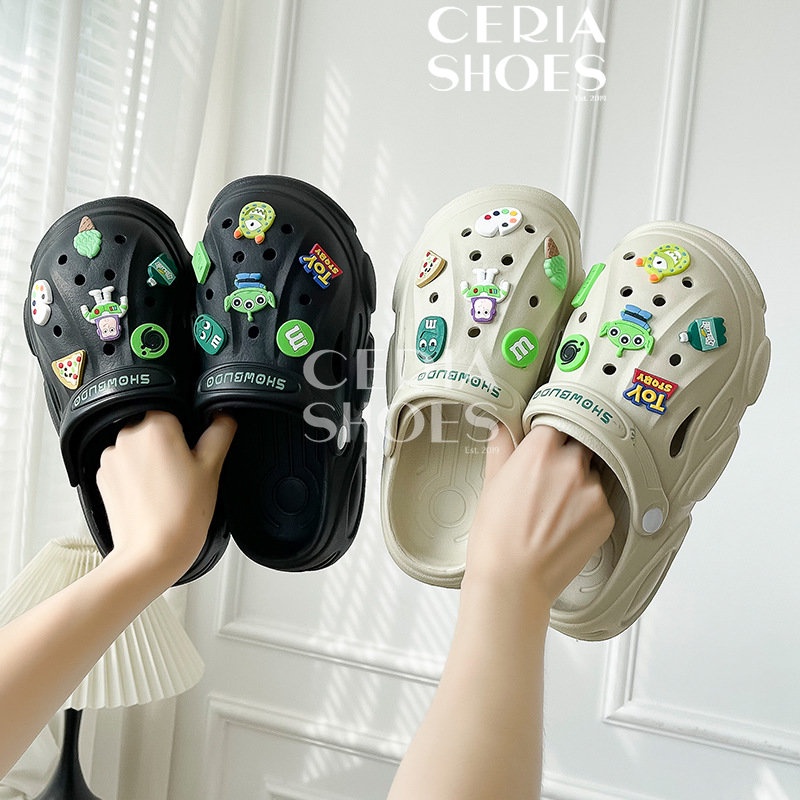 PVC Sandal Slop Wanita Clog Slip On Jibbitz Import Bangkok Rubber ELastic Super Soft Toy Story Sol Rubber Anti Slip Summer Sandals 218