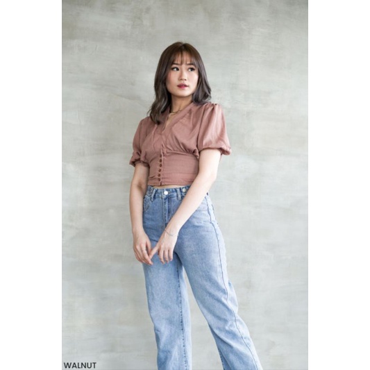 Mitsua Puff Crop Top - Atasan Blouse Wanita Casual Rayon Crinkle