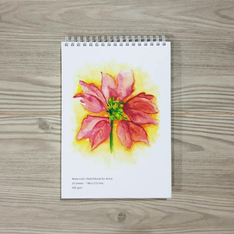 

WATERCOLOR SKETCHBOOK/BUKU SKETSA/BUKU GAMBAR POINSETTIA, ORCHID, MAGNOLIA