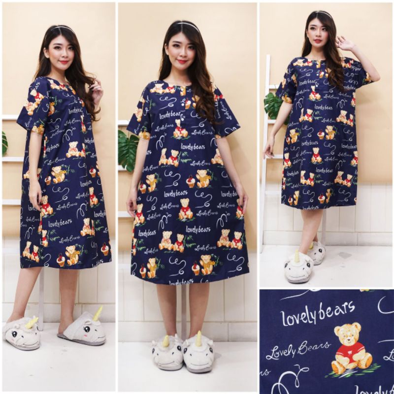 DASTER JUMBO LD 120 KATUN KARAKTER KANCING DEPAN BUSUI BUMIL LENGAN PENDEK GUDANG_DASTER_PEKALONGAN-JB LOVELY BEAR