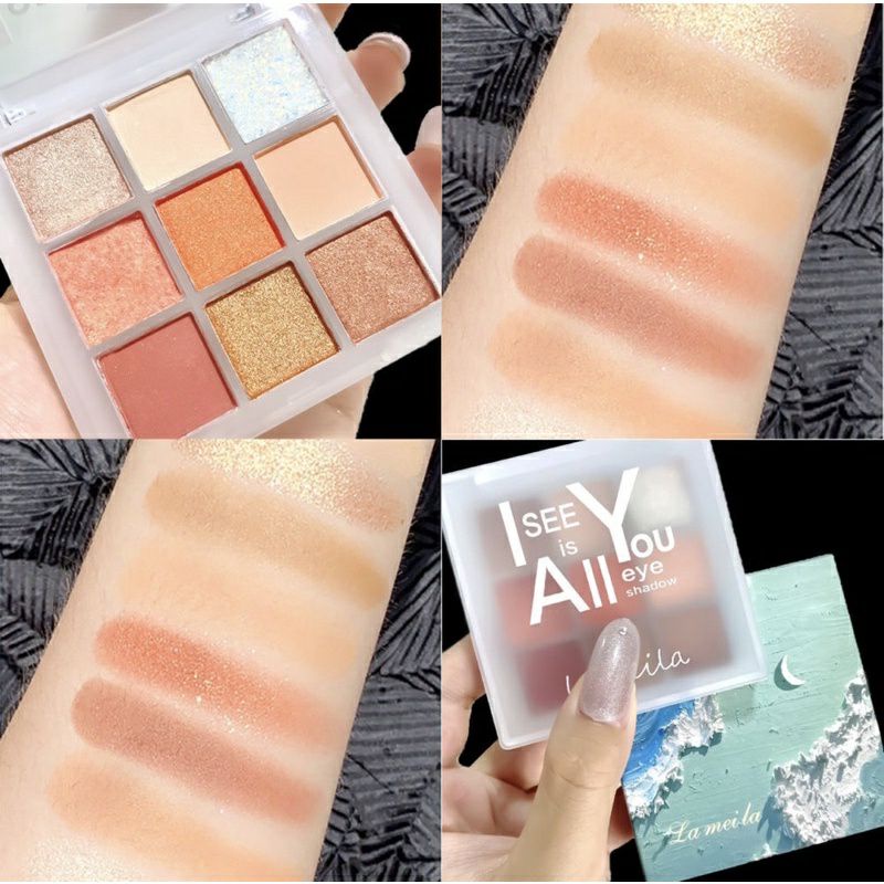 Eyeshadow matte,eyeshadow shimmer gliter,eyeshadow waterproof,tahan lama,Eyeshadow 9 warna,Eyeshadow korean look