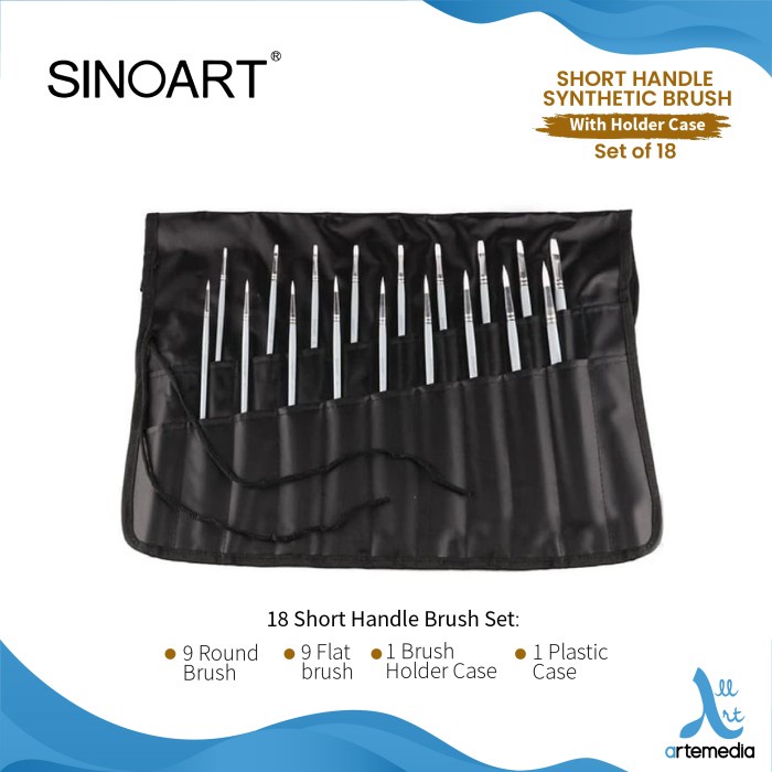 

Kuas Lukis Sinoart Set 18 Short Handle Synthetic Brush Holder Case