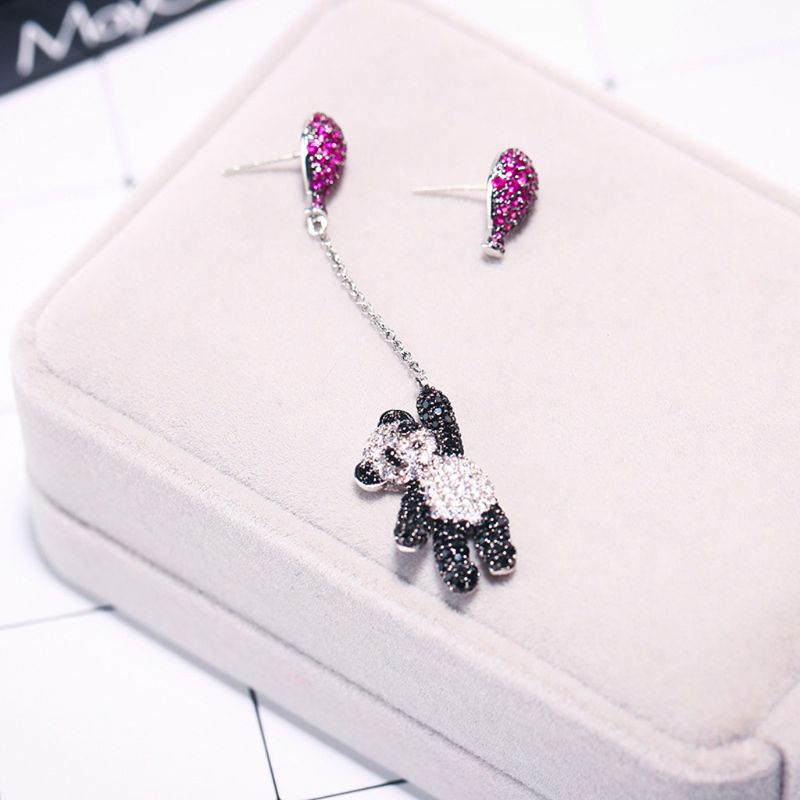 SIY  Irregular cute black white bear pink balloon earrings tassel dangle earrings