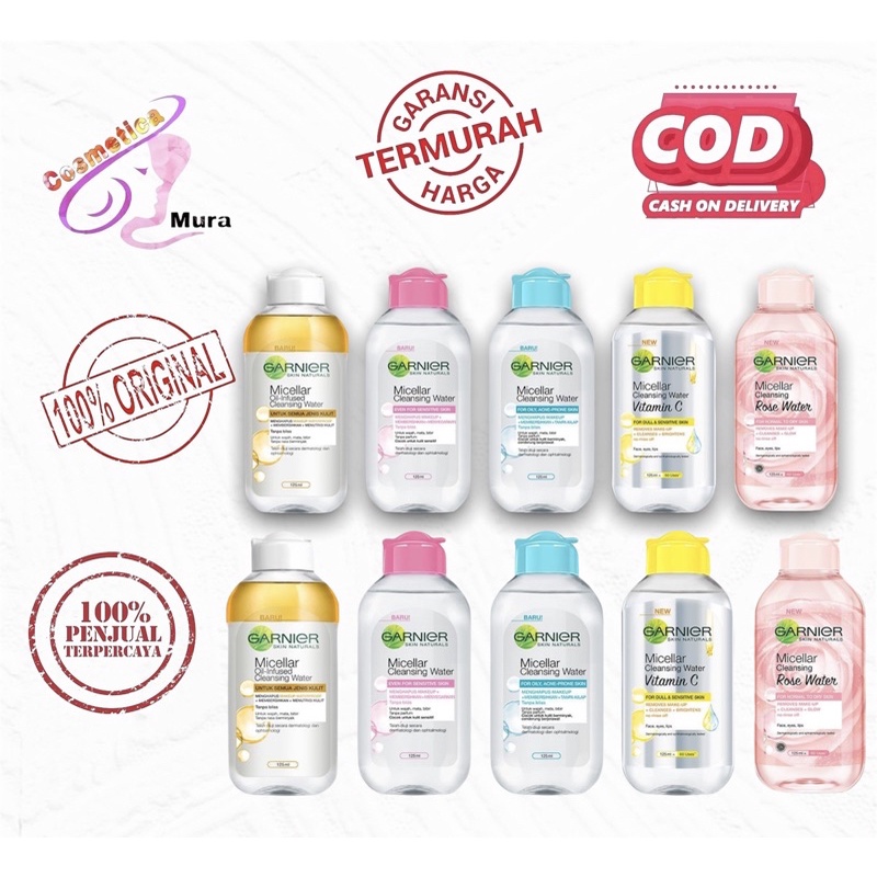 [ 125 ml / besar ] garnier micellar all series | garnier micellar water bipase oil infused | garnier micellar water pink | garnier rose water | garnier water vit c | garnier micellar water biru 125 ml