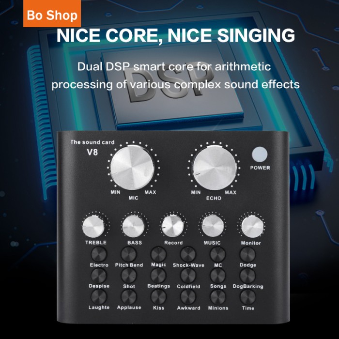 Boshop V8 Pro SoundCard Audio Mixer untuk Live Broadcast