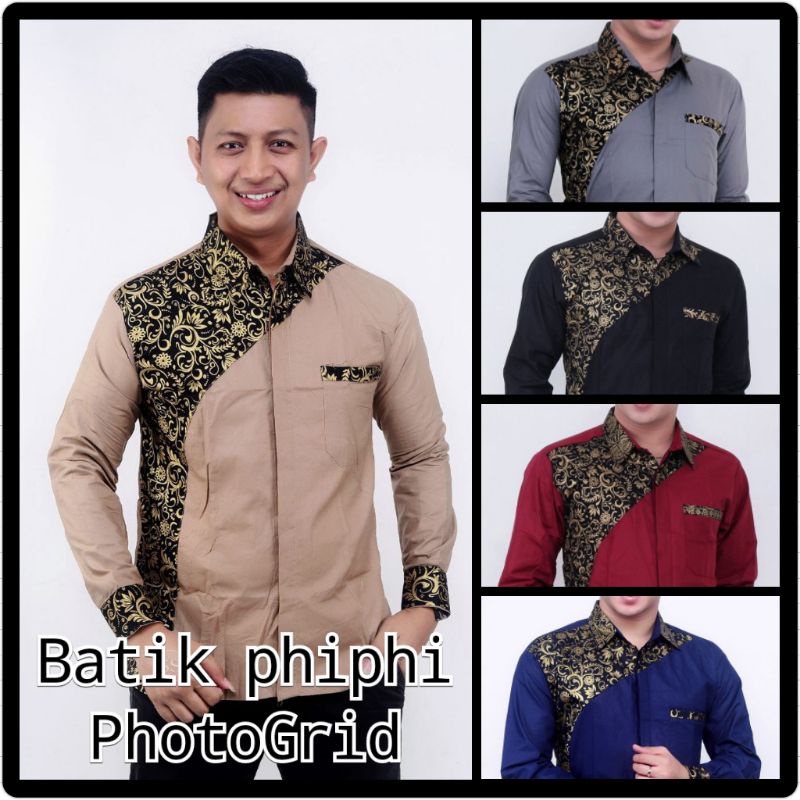 Kemeja Batik Kombinasi Pria Lengan Pendek Termurah &amp; Terlaris Size M,L,XL,XXL ( ORIGINAL ) #1