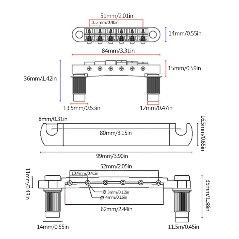 Set Bridge Tailpiece O-Matic Dengan Stud Mounting Parts Untuk Gitar Elektrik