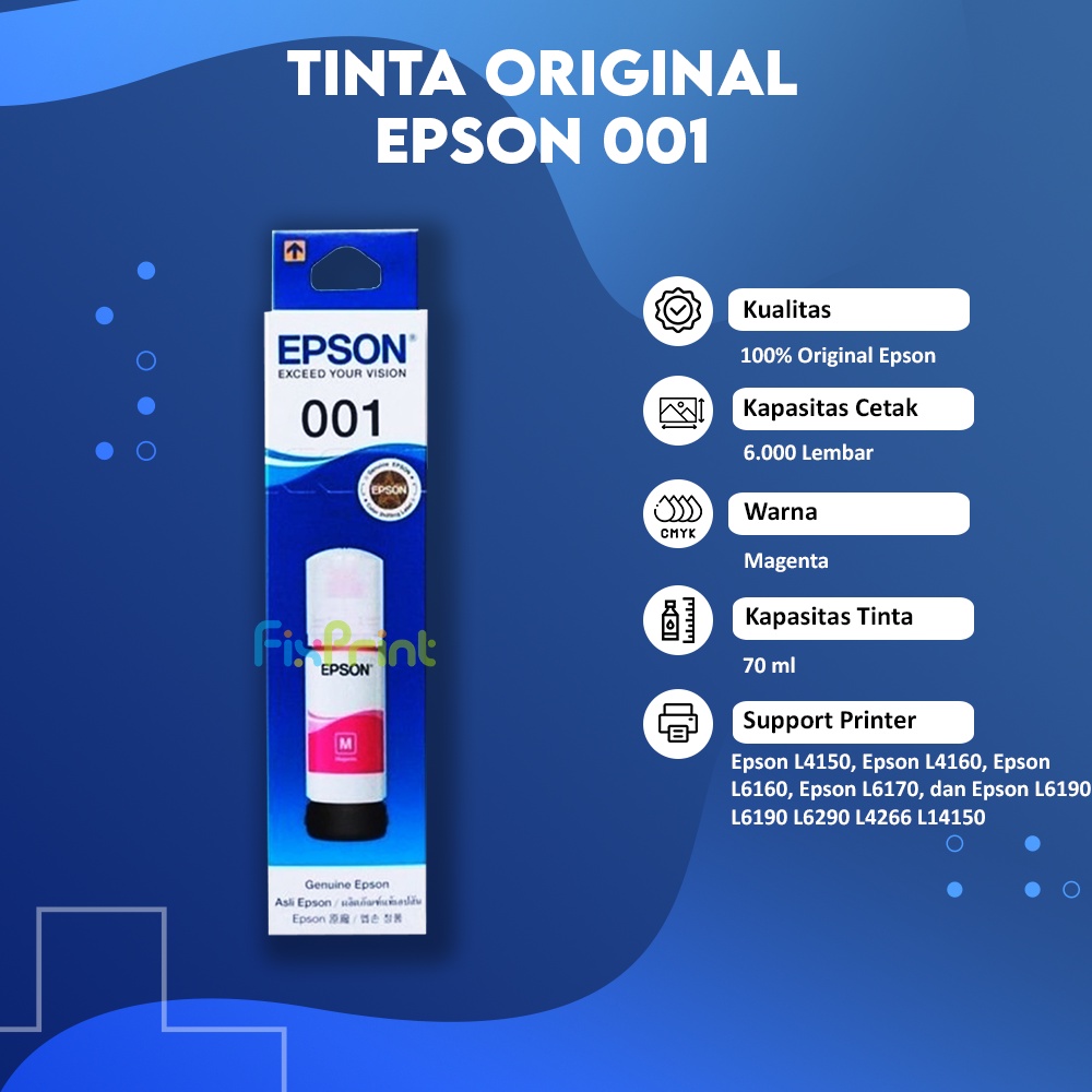 Epson Original C13T03Y300 Tinta 001 Black Color Printer L4150 L6160 L6190