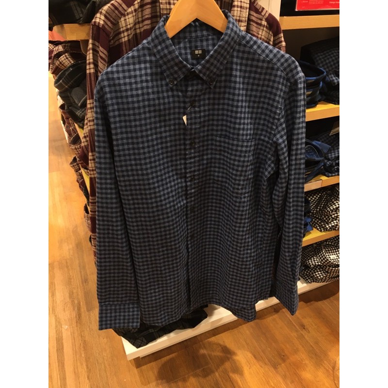 kemeja flannel original uniqlo navy