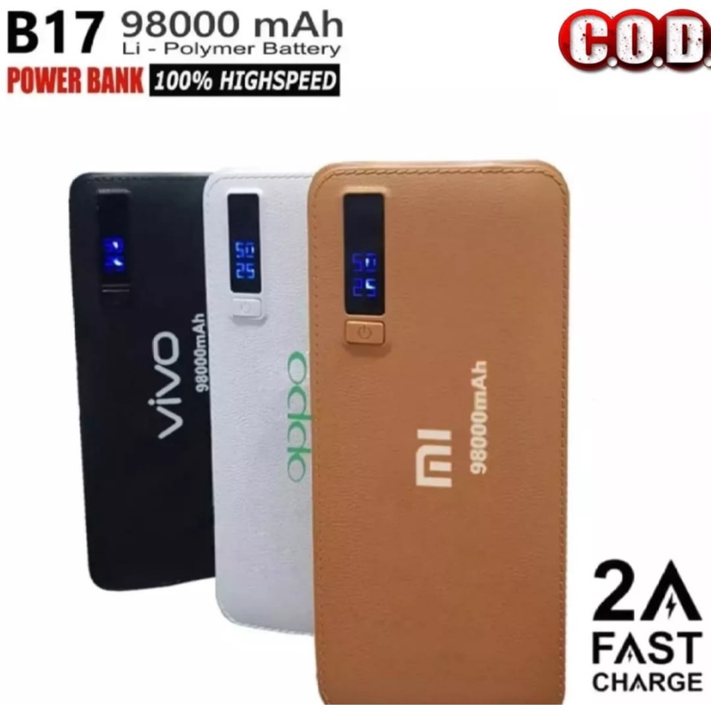 Powerbank 3 pot USB POWERBANK 99000Mah VIVO 3 USB PORT LED FLASH DIGITAL LEATHER LCD INDICATOR LED