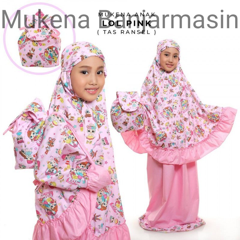 (COD) Mukena Banjarmasin - Mukena Anak Katun Lola Pink  Tas Ransel
