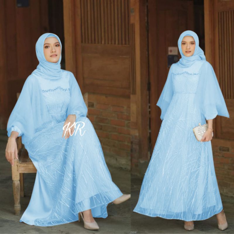 MAXY NURA MUTIARA, MOSCREPE BRUKAT PREMIUM, GAMIS HIJAB MUSLIM, MAXY DRESS, 2 UKURAN