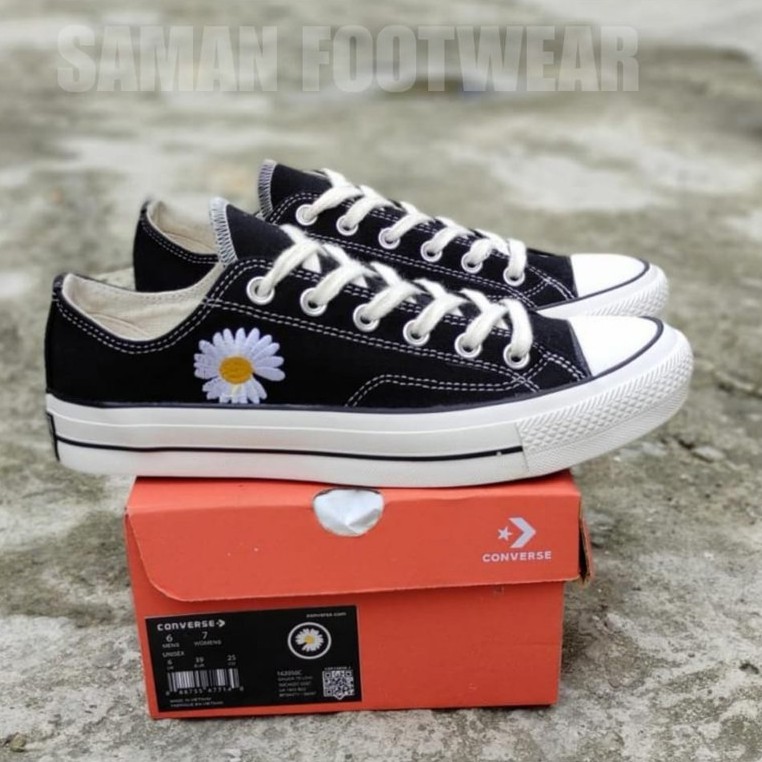 ( PREMIUM ) Sepatu Convs 70s CT Peace Minus One BUNGA High Low Black Egret Flower BNIB-PENDEK - HITAM BUNGA