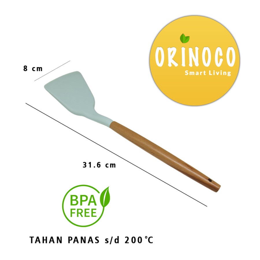 Alat Masak Silicone Or-203 Gagang Kayu Tahan Panas Warna Tosca-A SOLID TURNER