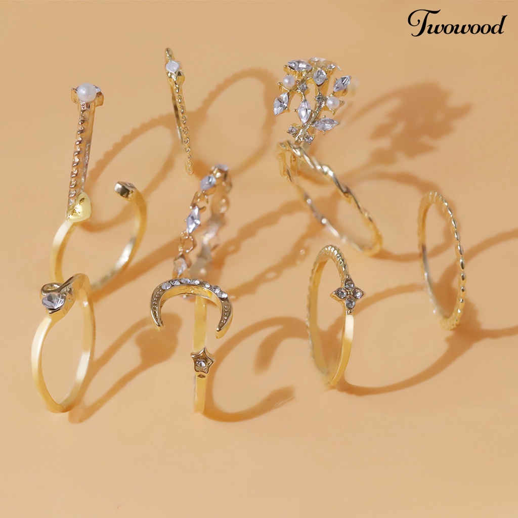 Twowood 10Pcs Metal Ring Irregular Exquisite Alloy Cubic Zirconia Jewelry Ring for Daily Wear