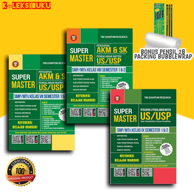 BUKU SOAL SMP AKM : SUPER MASTER PERSIAPAN & PENDALAMAN MATERI AKM & US/USP SMP KELAS 7 8 9