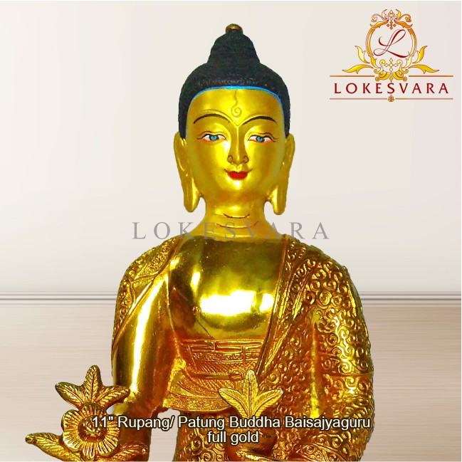 Patung Rupang Arca Logam Buddha Bhaisajyaguru 11inch Full Gold