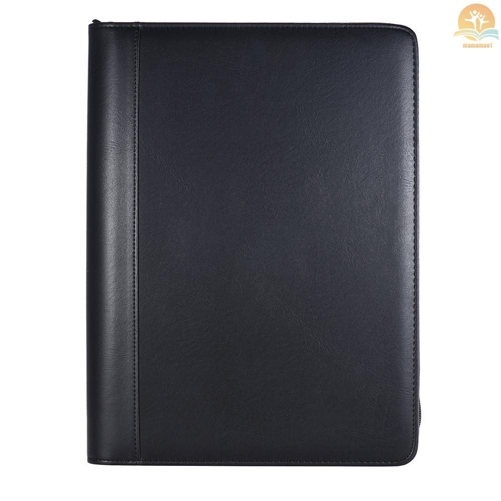 Multifunctional Professional Business Portfolio Padfolio Folder Document Case Organizer A4 PU Leather Zippered Closure Loose-leaf Loop with Business Card Holder Memo Note Pad