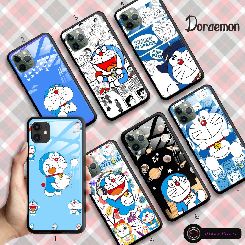 Softcase Back Case Glass Kaca DORAEMON Oppo A1K A3S A5S A7 A12 A11K A5 A9 A11 A15 A31 DII1576