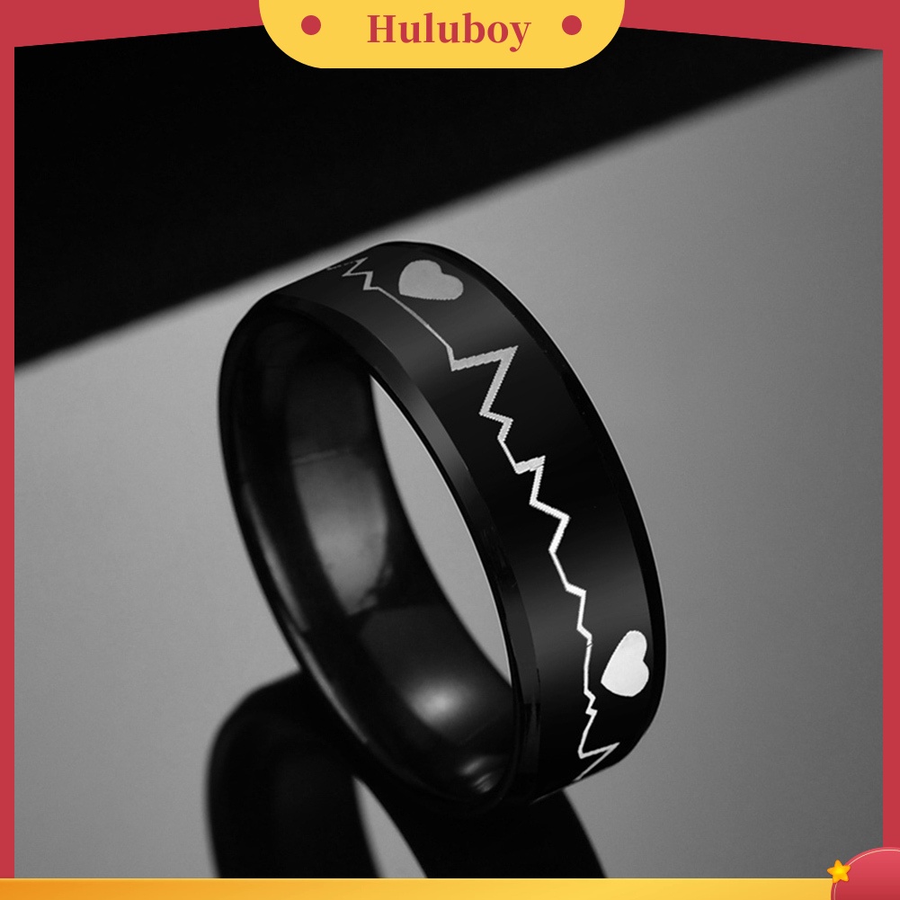 Hu Hu Hu Hu Hu Alat Bantu Pasang Kacamata♡ Cincin Pria Desain Detak Jantung ECG Untuk Pestaclubhadiah Ulang Tahun