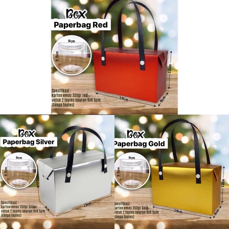 

Paperbag Gold Merah Silver Box Kotak Packaging Hampers 2 Toples - Dus Goodiebag Kado
